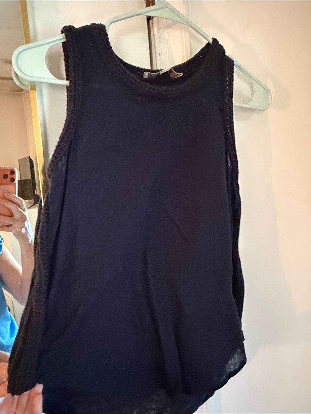LOFT Black Sleeveless Rib-Trim Tank